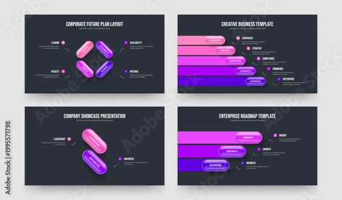 Service Showcase 4 5 2 3 Step Infographic Slide Template Collection. Digital Plan Four Five Two Three Option Diagram Frame Design Vector Illustration Set.