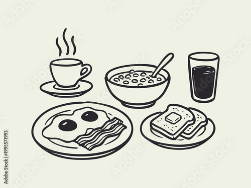Complete Breakfast Spread Hand-Drawn Illustration