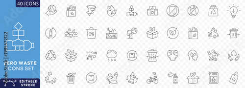 zero waste icon set. Outline Icon Collection. Fully Editable. Vector illustration.