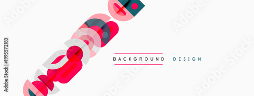 Abstract colorful shapes overlap, creating dynamic background design. Minimalist aesthetic with red, blue, pink hues.