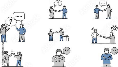 People communicating, discussing, and resolving conflicts with icons