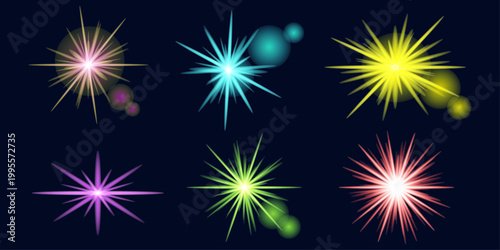 Dynamic light effect collection vibrant starbursts and radiant light streaks for graphic design
