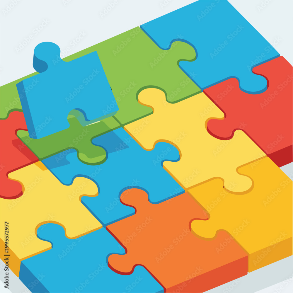 Fototapeta premium A partially completed puzzle with colorful interlocking pieces
