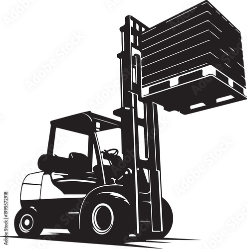 Forklift, Industrial Forklift, Heavy Duty Forklift, Warehouse Forklift, Black Vector Illustration