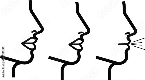 Profile of Human Mouth: Open, Closed, and Speaking/Exhaling
