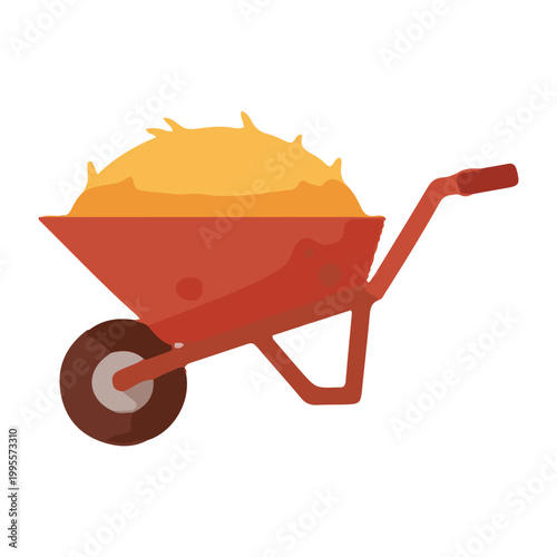 Red wheelbarrow full of dry hay vector illustration