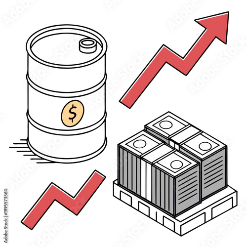 An illustration visually represents the increasing price of oil coupled with growing financial profits and economic gains high quality professional detailed modern