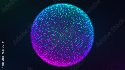 Luminous Magenta and Blue Spherical Orb with Glowing Core and Digital Mesh Pattern