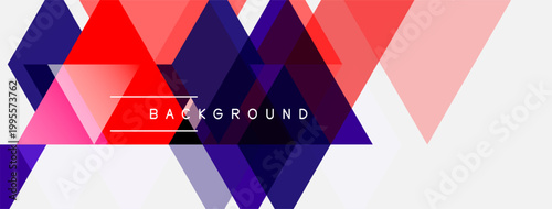Abstract geometric design. Overlapping triangles create dynamic visual effect. Red, purple, white hues dominate composition. Text reads background.
