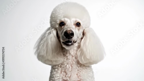 Adorable White Poodle Posing for Camera.
