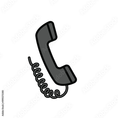 Black telephone receiver with coiled cord on white background