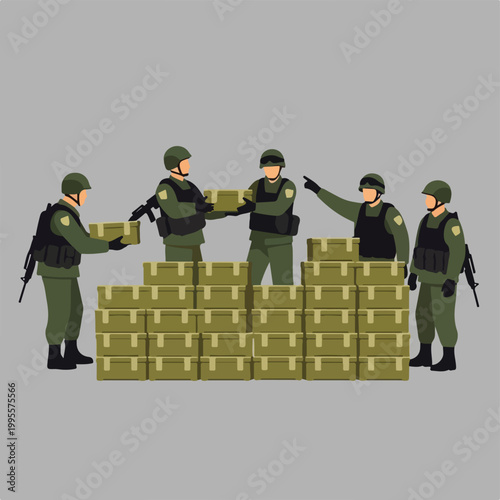 Soldiers in green uniforms handling stacks of gold bars
