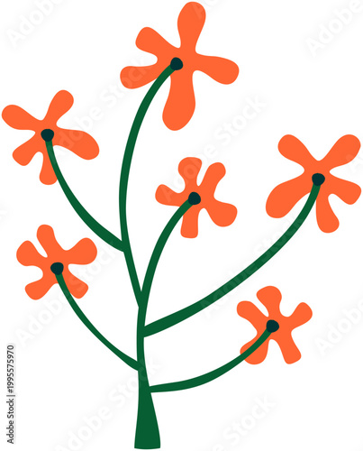 Orange flowers in green branch illustration