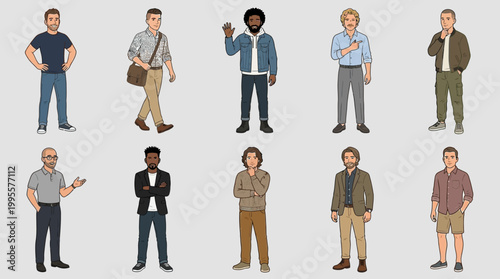 A Man Full Body Character Vector Set – Modern Male Cartoon Illustration Collection