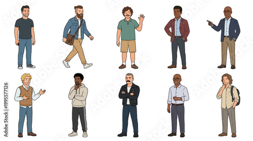 A Man Full Body Character Vector Set – Modern Male Cartoon Illustration Collection