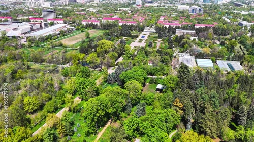 Botanical garden with a view of the city of Almaty. The view from the drone.