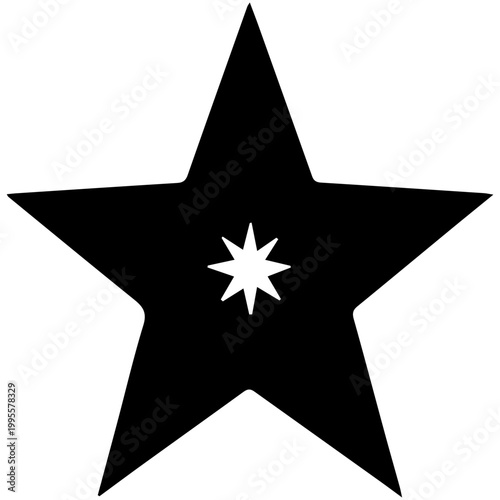 Standard black five-point star silhouette with a small white sparkle, suitable for rating systems, favorite buttons, and classic graphic symbols.