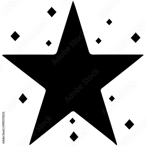 Classic five-point black star silhouette surrounded by small diamond sparkles, representing magic, night sky themes, and celestial fantasy graphic designs.
