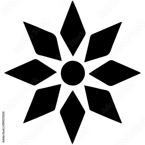 Unique black star silhouette composed of diamond-shaped points, creating a sharp geometric look for modern patterns and crystal-themed graphic designs.