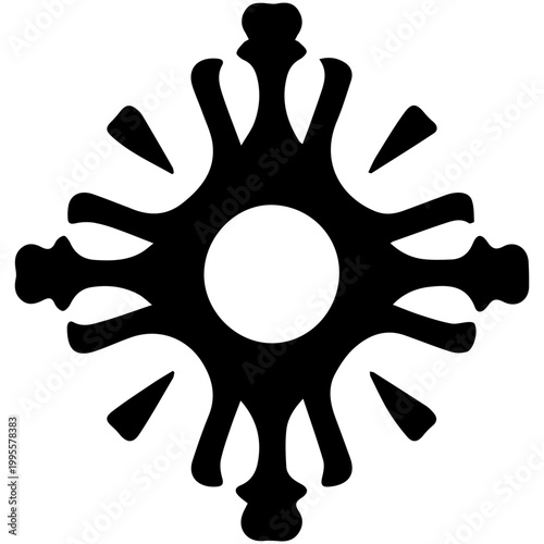 Complex black ornate star ornament silhouette featuring decorative curved edges, suitable for luxury branding, vintage frames, and classic graphic elements.