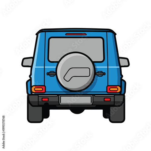 Rear View of Blue SUV with Spare Tire on Back