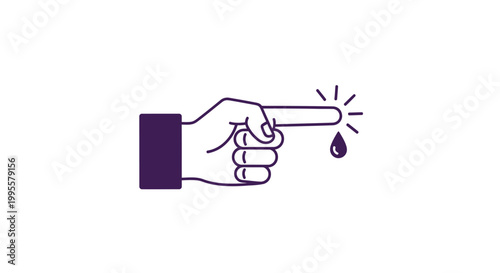 Canvas Print A minimalist graphic depicts a purple hand pointing with a single drop of liquid