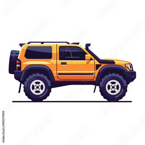 Orange SUV with lifted suspension and large tires on white background