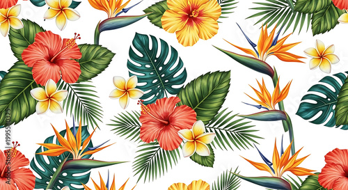 Seamless Tropical Hawaiian Hibiscus Floral Repeat Pattern Vector Surface Design Textile Print