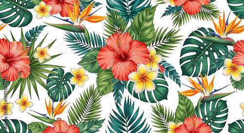 Seamless Tropical Hawaiian Hibiscus Floral Repeat Pattern Vector Surface Design Textile Print