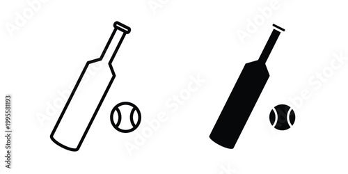 Cricket bat and ball icon - Vector design set