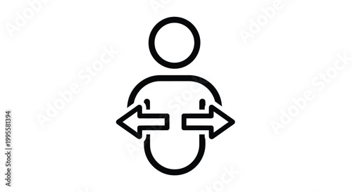 A simple black and white line drawing depicts a figure with opposing arrows indicating choice or direction