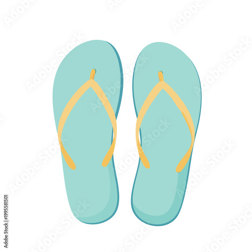 水色と黄色がさわやかなビーチサンダルのフラットイラスト