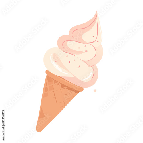 ふんわりピンクのソフトクリームコーンのかわいいイラスト