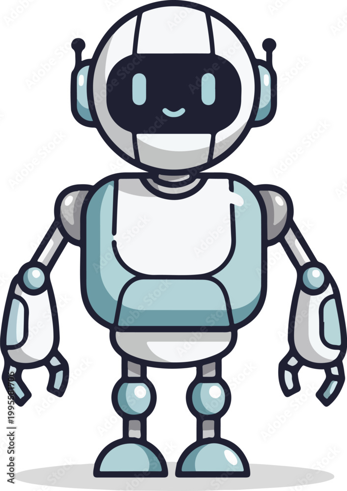 Fototapeta premium Cute robot character wearing headset for communication