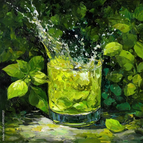 Fresh mojito cocktail with green mint and lime alongside cold glasses of water and soda served with ice for a refreshing summer beverage isolated on white