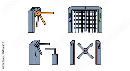 Turnstile Machine Line art simple color shapes vector
