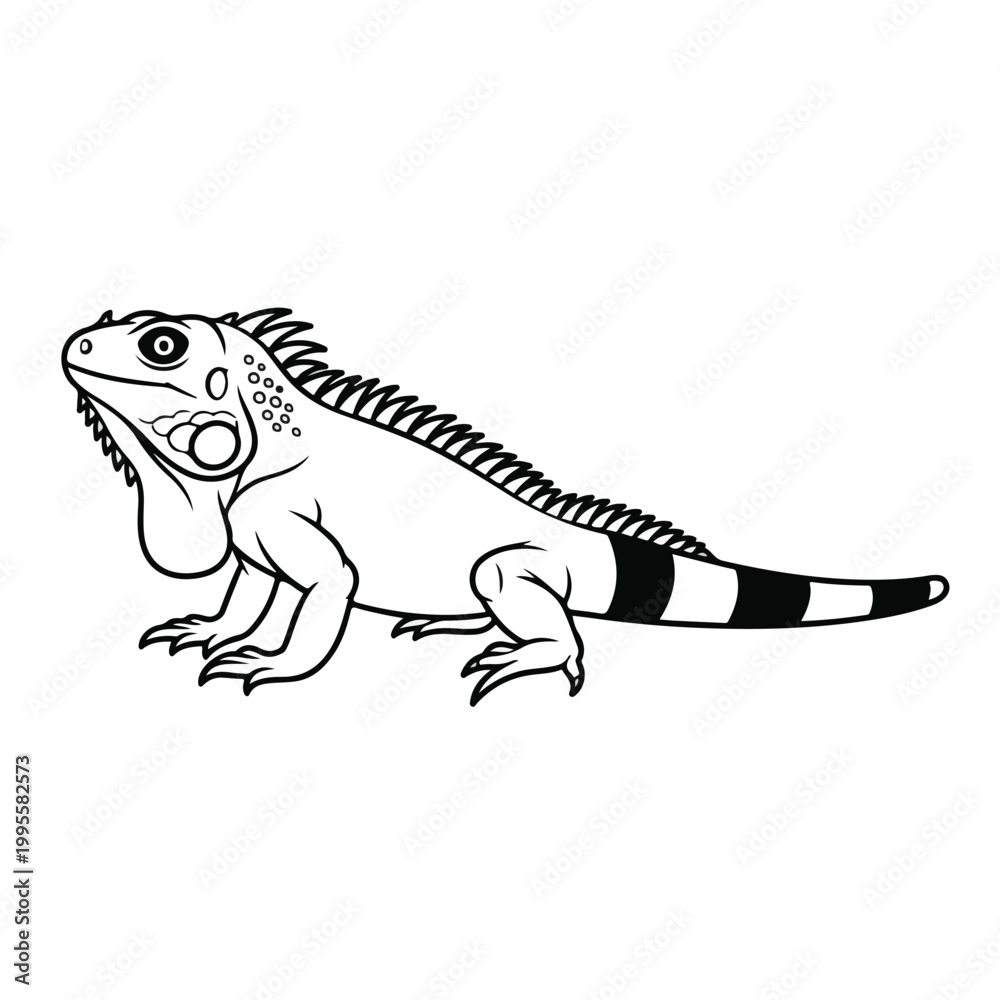Fototapeta premium Detailed line drawing of a lizard with distinctive spiky back and striped tail