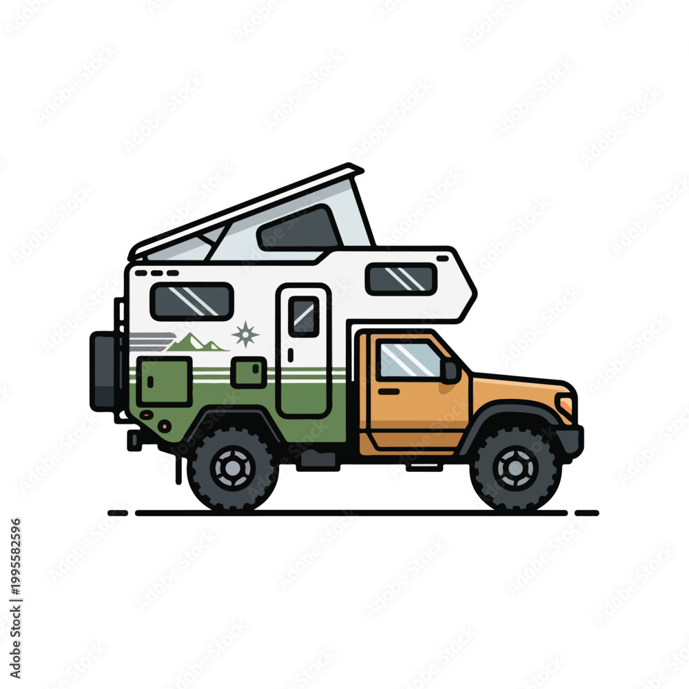 Obraz premium Camper truck with pop up roof on white background