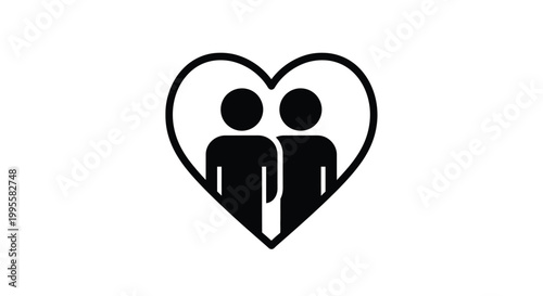 Photography A simple black and white icon depicts two figures embraced within a heart shaped