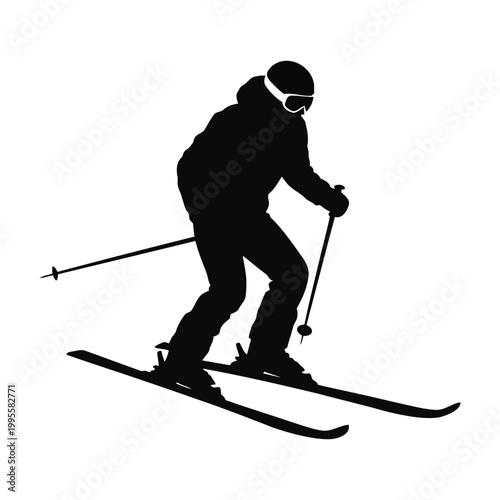 Skier Silhouette Vector – Winter Sports Action Athlete SVG PNG EPS Clipart