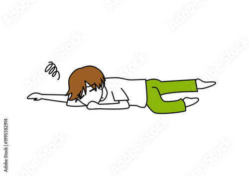 疲れてうつ伏せで横になっている人
