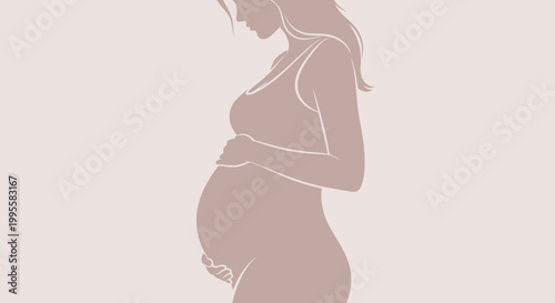 Beautiful Silhouette of a Pregnant Woman Holding Her Belly, Symbolizing Motherhood and Expectation