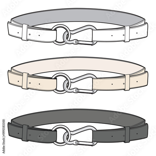 Reversible belt technical drawing vector mockup template.
