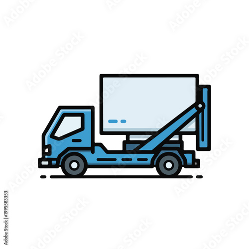 Blue truck with a large box on the back for moving or delivery