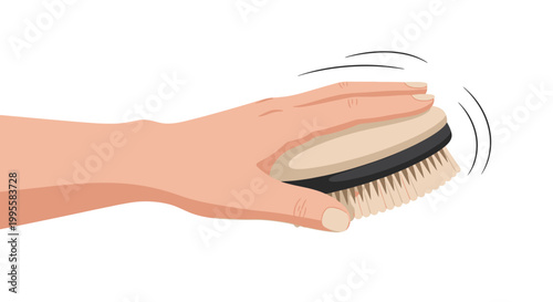 Hand holding a dry brushing body scrub brush for exfoliation and lymphatic drainage