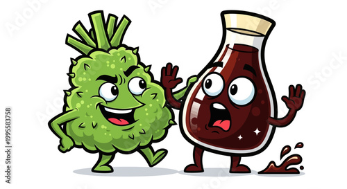 Happy Broccoli Stalking Scared Soy Sauce Bottle