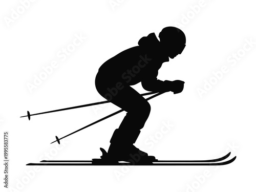 Skier Silhouette Vector – Winter Sports Action Athlete SVG PNG EPS Clipart