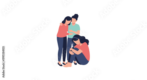 Supportive friends comforting sad woman, empathy, mental health, togetherness, help