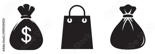 wealth and fashion accessories flat design vector illustration with money bag, handbag, and dress