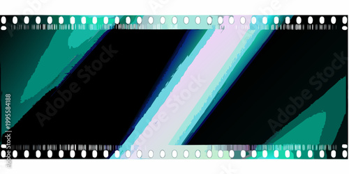 Abstract film strip with vibrant turquoise black and white color blocks